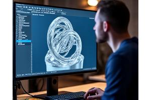 3D 모델링 프로그램을 이용해 금속 조각을 설계하는 모습