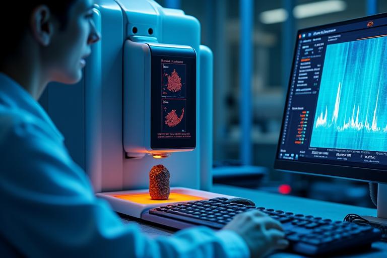 문화재의 성분 분석을 위한 X선 형광분석 장비와 분석 데이터 차트